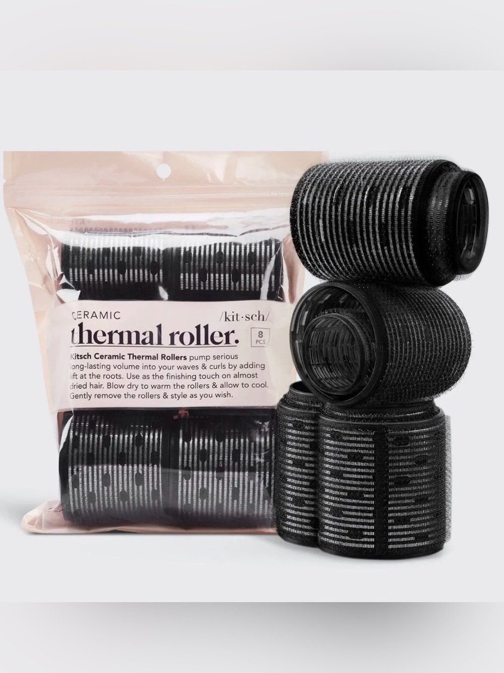 Kitsch Black Ceramic Thermal Hair Rollers - 8 Pack
